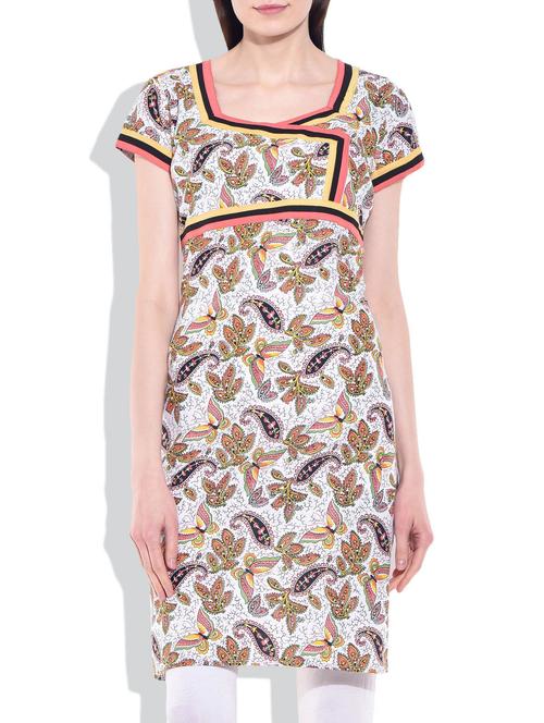 white cotton straight kurta - 10015591 - Very Small Image - 1