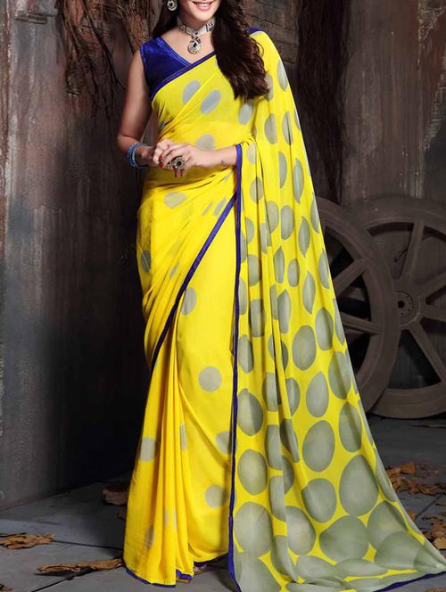 yellow georgette printed saree with blouse - 10016043 - Very Small Image - 1
