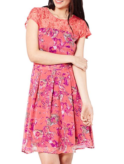 the vanca peach printed chiffon skater dress - 10016792 - Very Small Image - 1