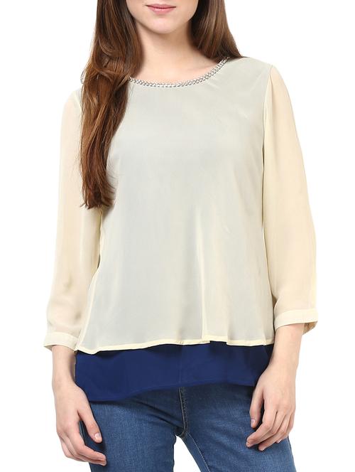 white, blue poly georgette top - 10023124 - Very Small Image - 1