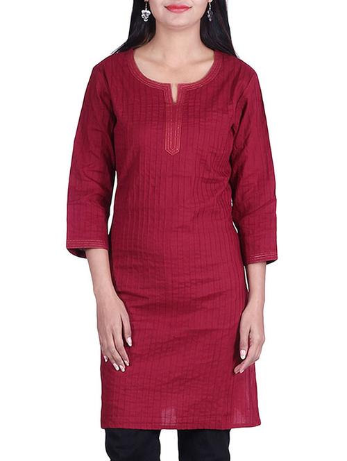 red cotton straight kurta - 10023251 - Very Small Image - 1