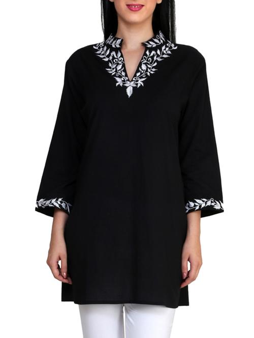 black cotton straight kurti - 10024387 - Very Small Image - 1
