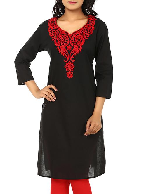 black cotton kurta - 10024422 - Very Small Image - 1