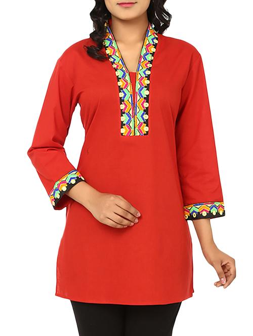 red cotton kurti - 10024424 - Very Small Image - 1