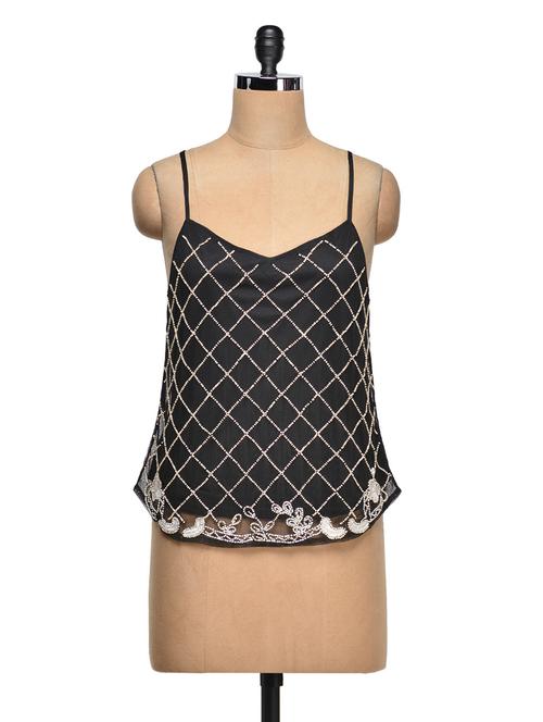 camisole neck embroidered net top - 1003411 - Very Small Image - 1
