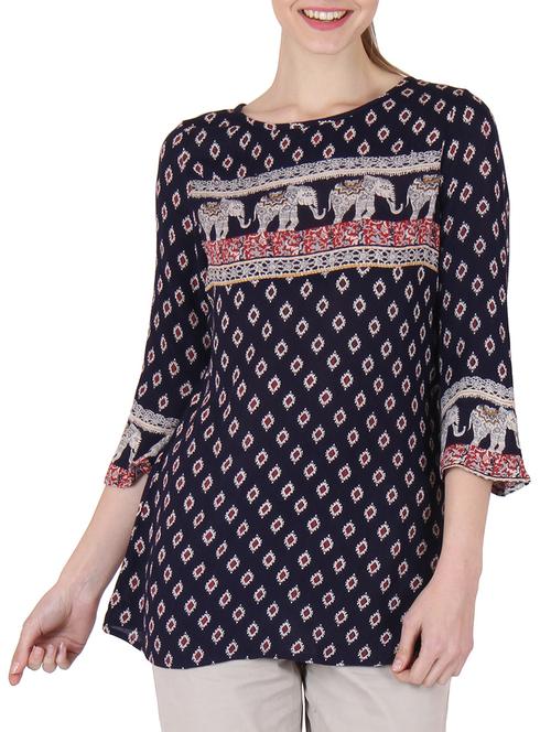 navy blue rayon top - 10035615 - Very Small Image - 1