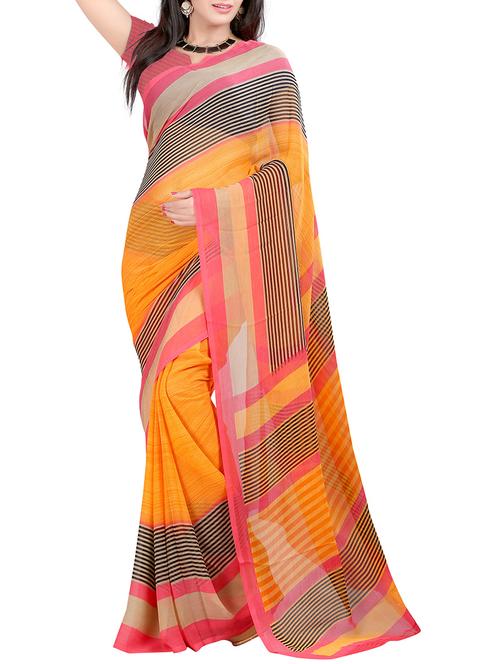 orange chiffon printed saree - 10036278 - Very Small Image - 1