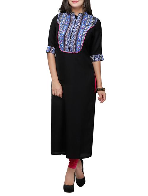 black crepe straight kurta - 10039852 - Very Small Image - 1