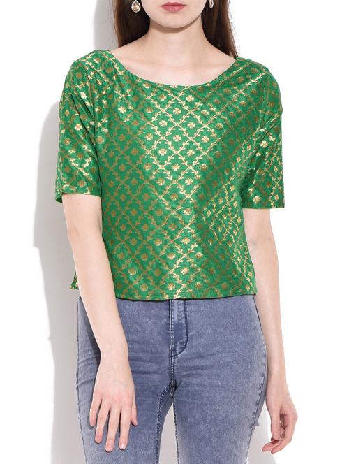 green blouse in pure brocade silk - 10044264 - Very Small Image - 1