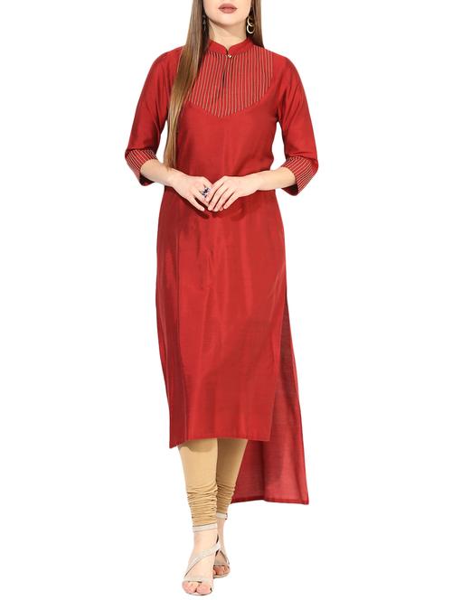 red raw silk kurta - 10048836 - Very Small Image - 1