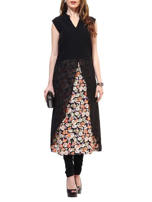 black georgette printed a-line kurta - 10052978 - Very Small Image - 1