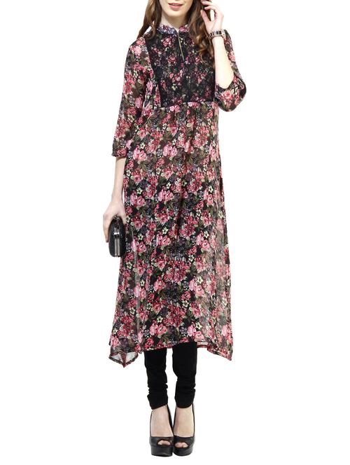 pink georgette flared kurta - 10052984 - Very Small Image - 1