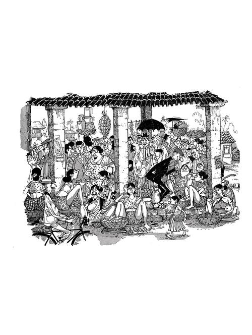 the market (1964) - art by mario miranda - 10053007 - Very Small Image - 1