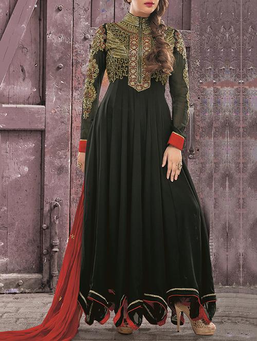 black georgette unstitched suit - 10058690 - Very Small Image - 1