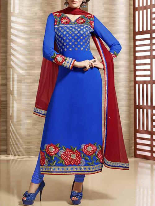 blue georgette unstitched suit - 10058712 - Very Small Image - 1