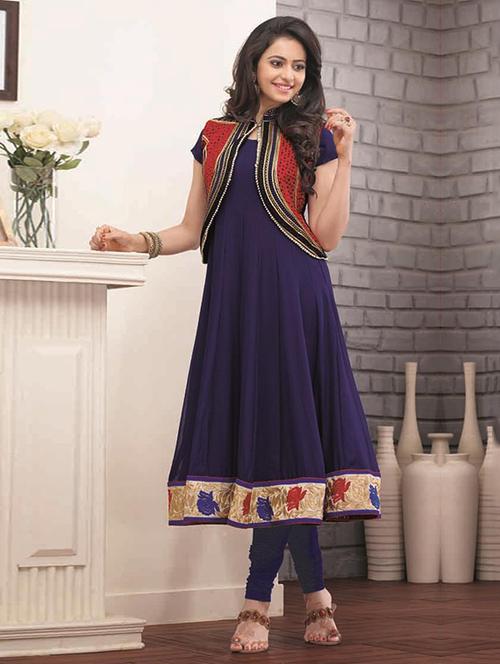 violet georgette unstitched suit - 10058736 - Very Small Image - 1