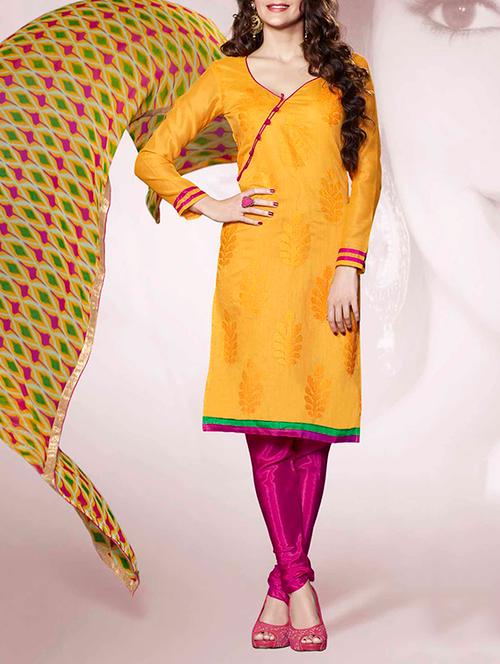 yellow chanderi unstitched suit - 10058815 - Very Small Image - 1