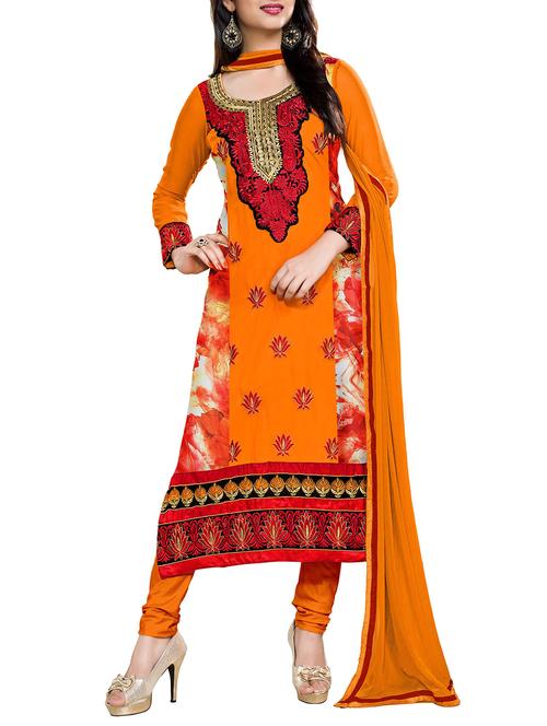 orange georgette unstitched suit - 10061761 - Very Small Image - 1