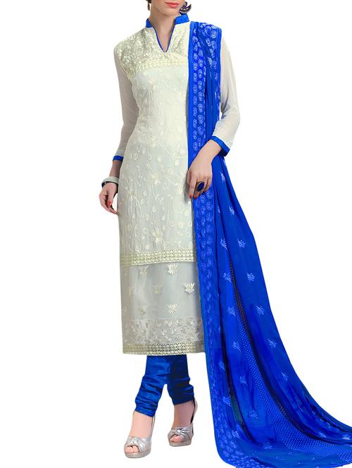 white chiffon unstitched suit - 10061851 - Very Small Image - 1