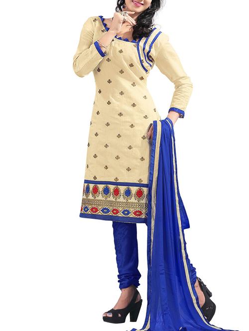 cream chanderi unstitched suit - 10061891 - Very Small Image - 1
