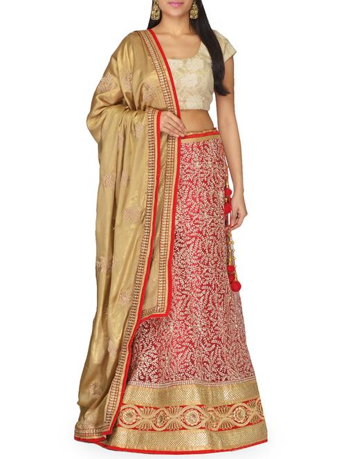 red resham embroidered net lehenga set - 10068259 - Very Small Image - 1
