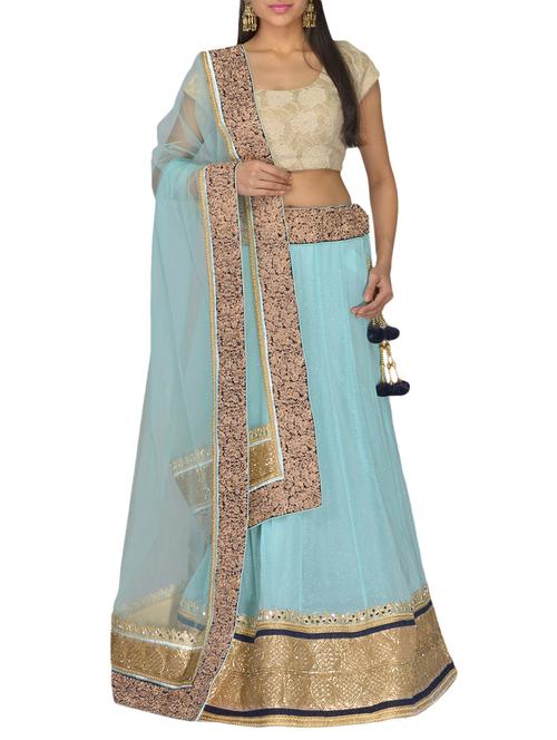 light blue patchworked net lehenga set - 10068276 - Very Small Image - 1
