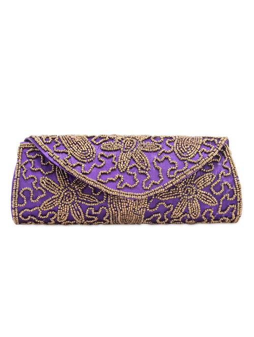 Purple Beads Embellished Flap Clutch - 1007092 - Very Small Image - 1