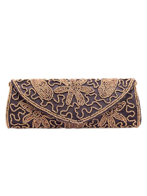 Brown Beads Embellished Flap Clutch - 1007095 - Very Small Image - 1