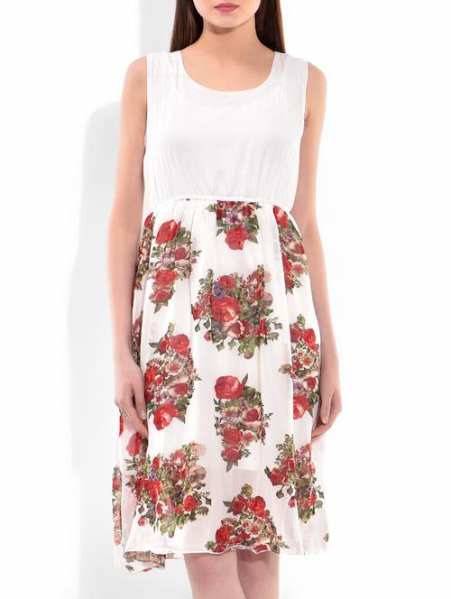 off white poly georgette dress - 10071783 - Very Small Image - 1