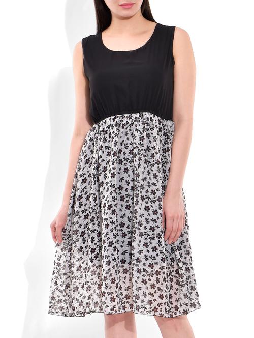 white, black poly georgette dress - 10071789 - Very Small Image - 1