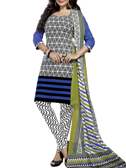 white cotton unstitched suit - 10075367 - Very Small Image - 1