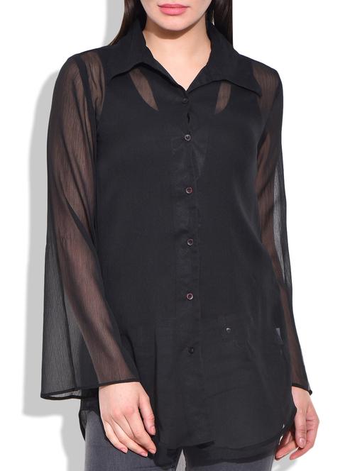 black polyester shirt - 10075844 - Very Small Image - 1