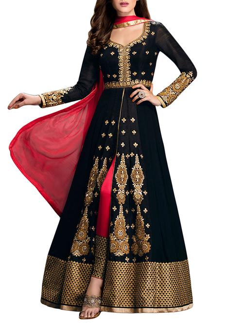 black georgette unstitched suit - 10075942 - Very Small Image - 1