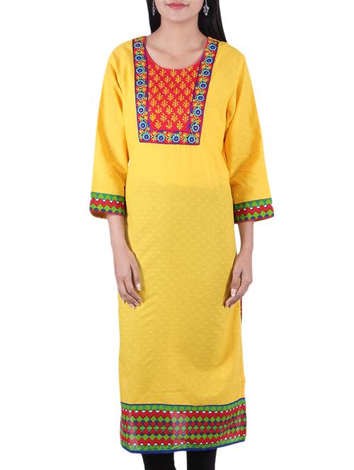 yellow cotton kurta - 10077966 - Very Small Image - 1