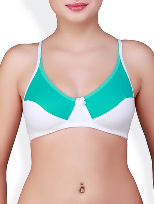 sea green cotton regular bra - 10078063 - Very Small Image - 1