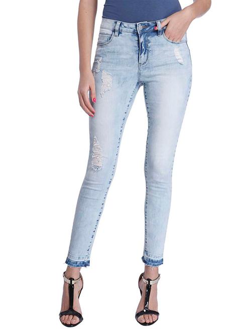 ice blue ankle-length distressed jeans - 10078162 - Very Small Image - 1