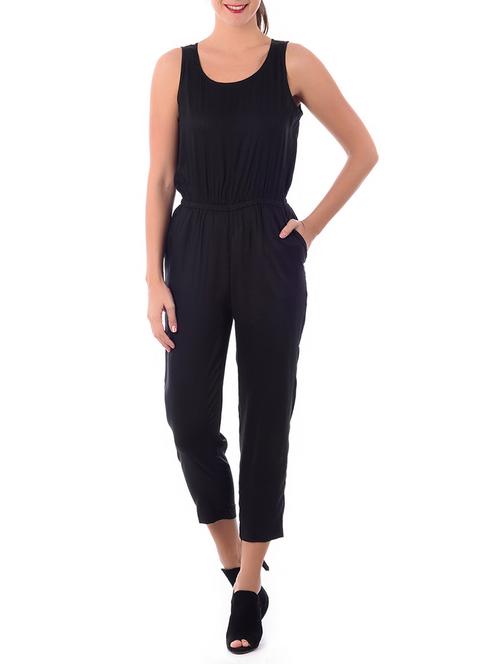black rayon full leg  jumpsuit - 10079574 - Very Small Image - 1