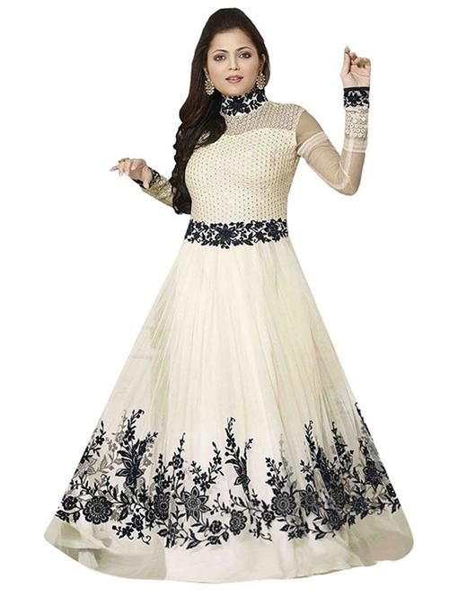 white georgette semistitched suit - 10079920 - Very Small Image - 1