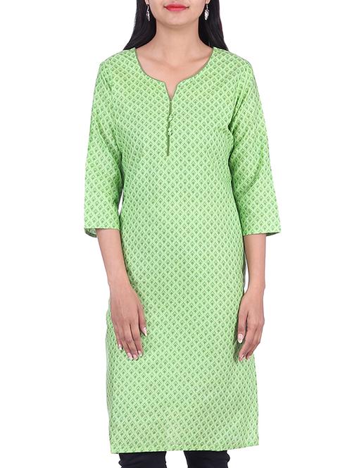 green cotton straight kurta - 10082303 - Very Small Image - 1