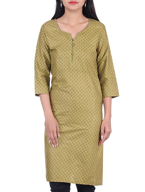 green cotton straight kurta - 10082304 - Very Small Image - 1