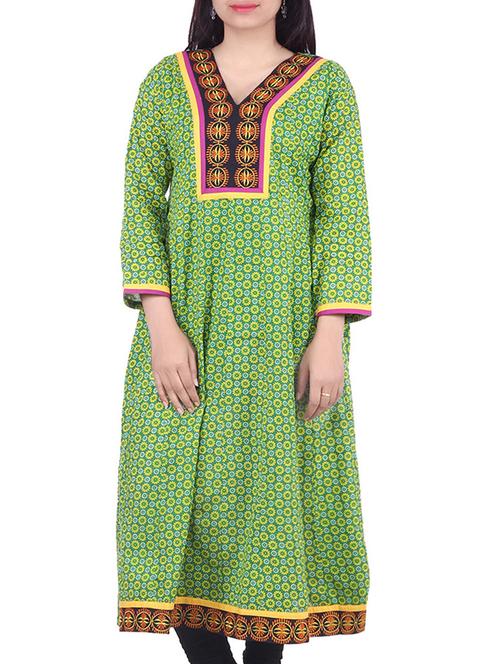 green,yellow cotton kurta - 10082409 - Very Small Image - 1