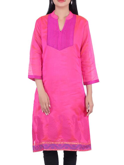 pink chanderi straight kurta - 10082431 - Very Small Image - 1