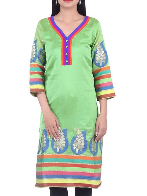 green chanderi straight kurta - 10082502 - Very Small Image - 1