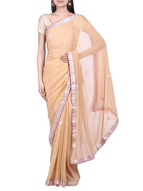 beige georgette saree - 10082945 - Very Small Image - 1