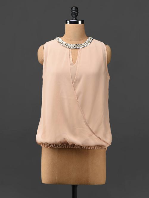 embellished neckline layered georgette top - 1008437 - Very Small Image - 1