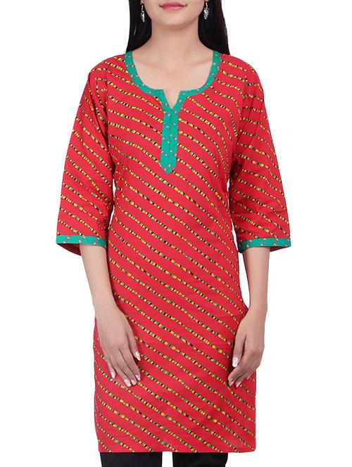 red cotton straight kurta - 10085872 - Very Small Image - 1