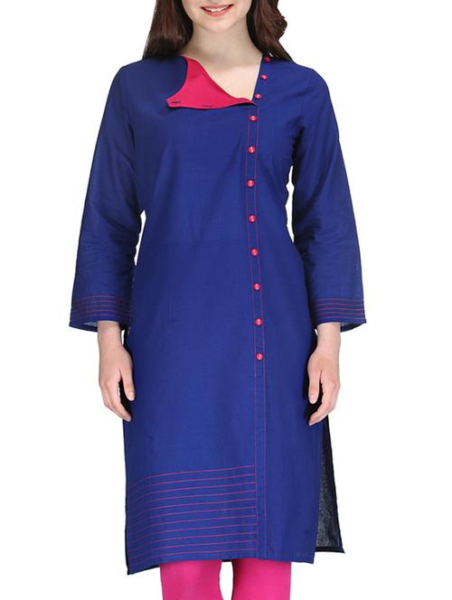 royal blue cotton kurta - 10086510 - Very Small Image - 1