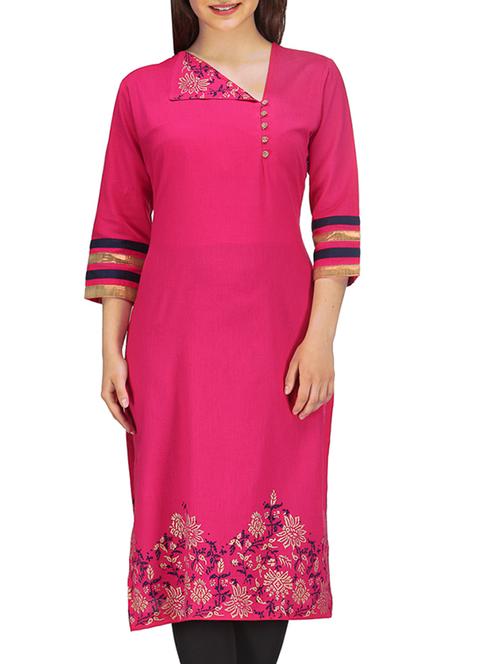 fuschia cotton kurta - 10086525 - Very Small Image - 1