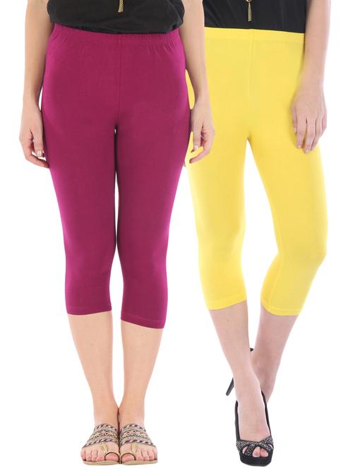 yellow, magenta cotton leggings - 10087208 - Very Small Image - 1