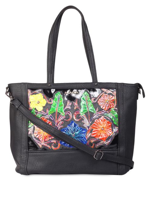 black floral leatherette handbag - 1008866 - Very Small Image - 1